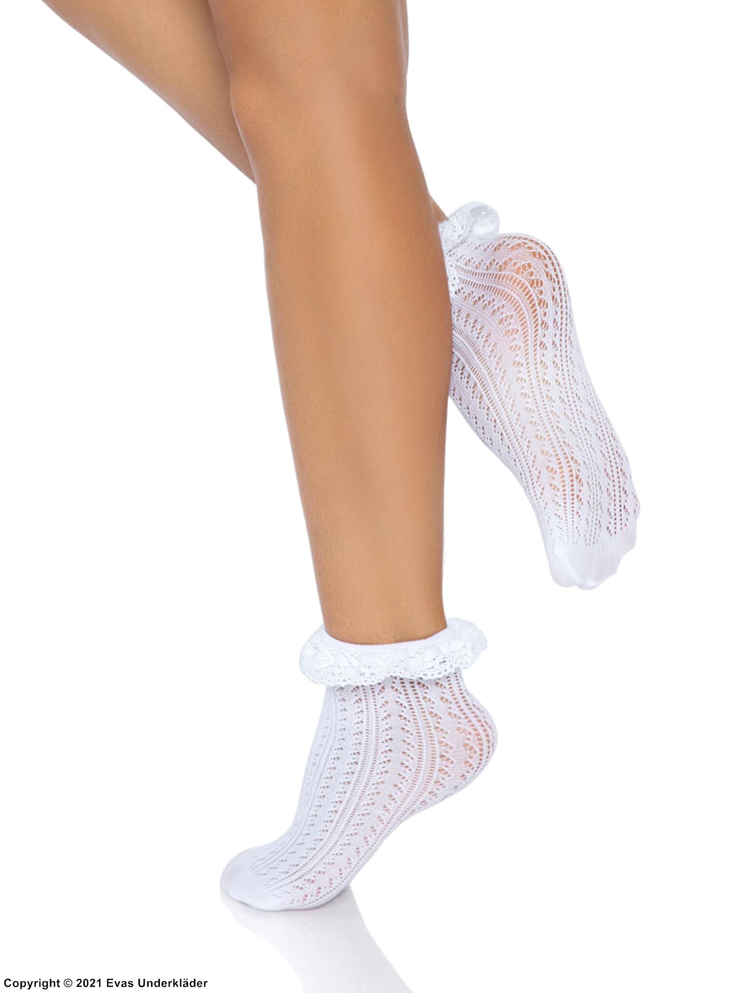 Ankle socks, crochet lace, ruffle trim